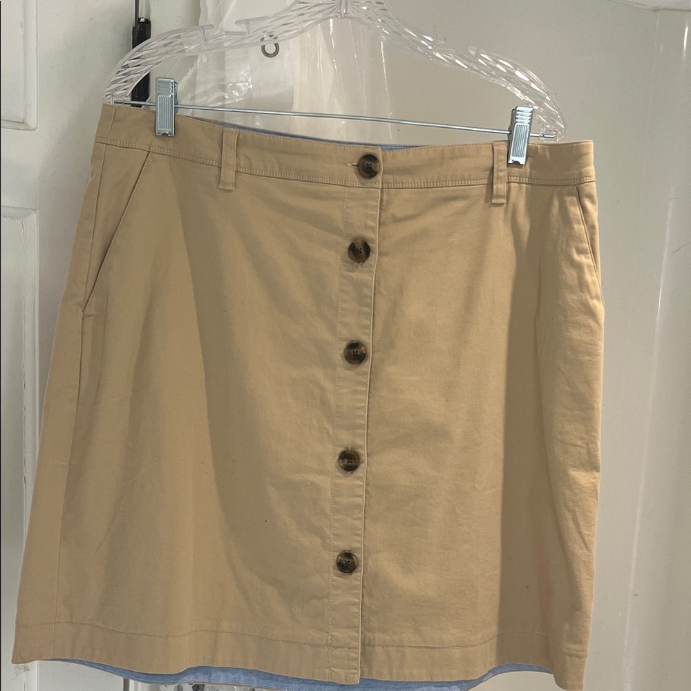 Lands' End Beige Button-Front Skirt with pockets